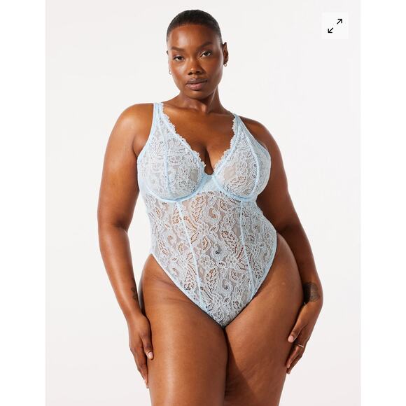 Savage X Fenty Romantic Corded Lace Underwire Teddy Bodysuit Size 2X Baby Blue - Picture 1 of 8